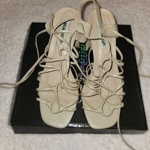 Dolls kill beige tan lace strappy heel